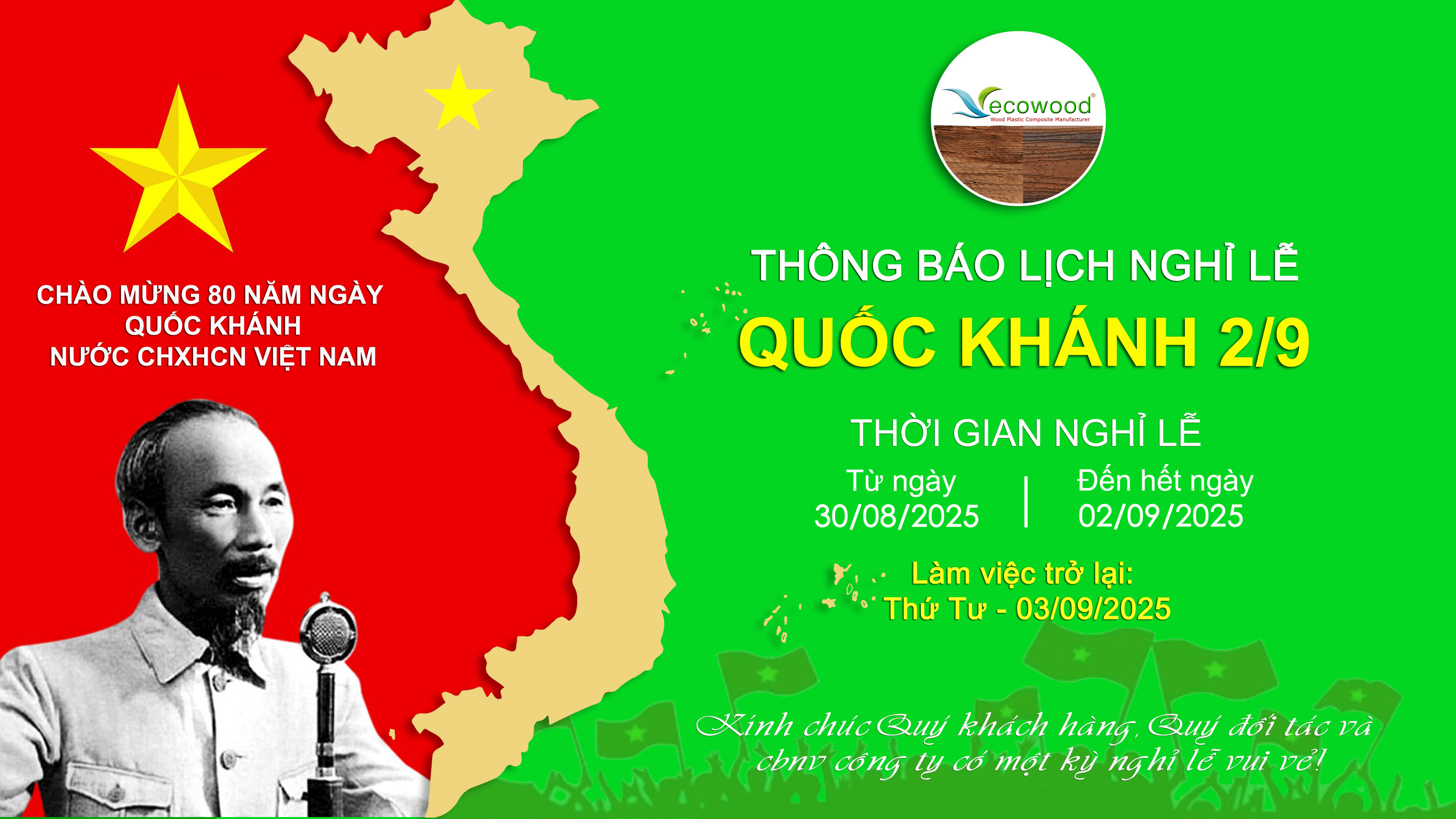 Thông báo lịch nghỉ lễ Quốc Khánh 2/9/2025